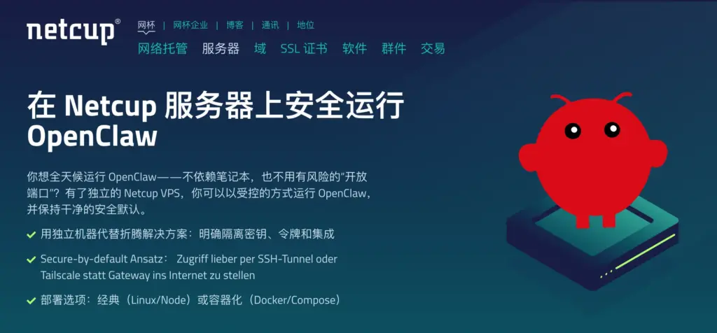 Netcup OpenClaw官方镜像部署示意图